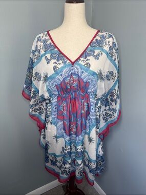 Speed Limit MPH Women’s Blue/White Boho Tunic Cover Up Dress Sz XL